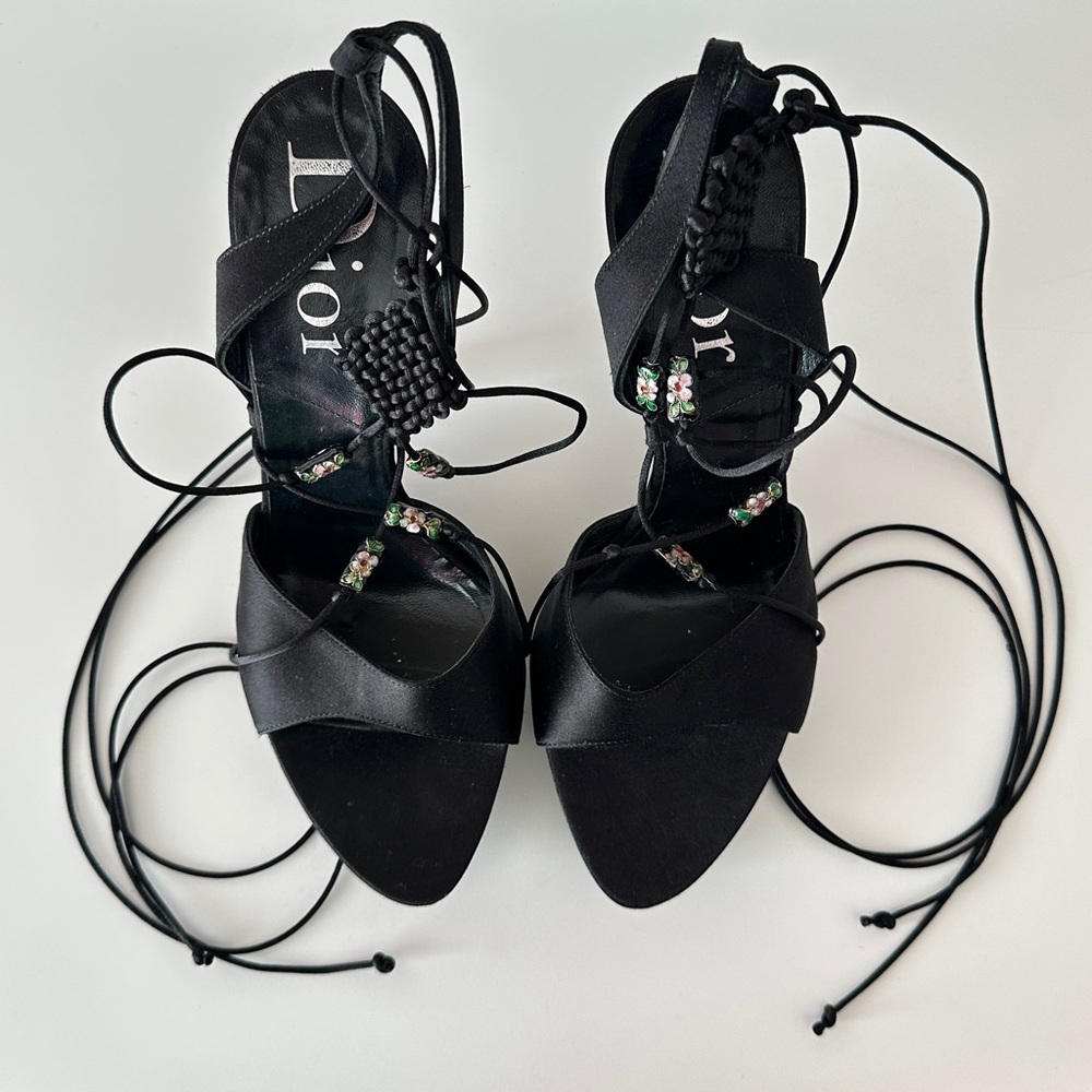 Dior Elegant Black Lace-Up Sandals